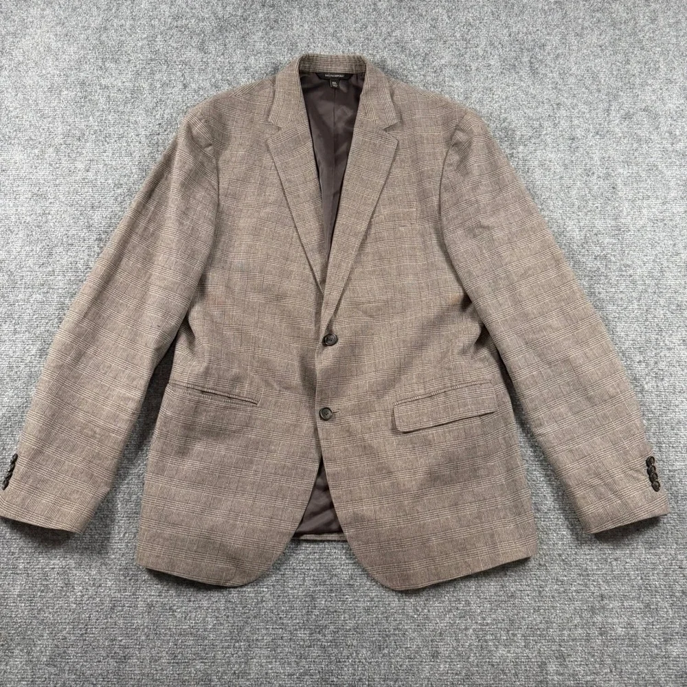 Banana Republic Blazer Mens 42L Brown Plaid Slim Fit Glen Check Sport Coat